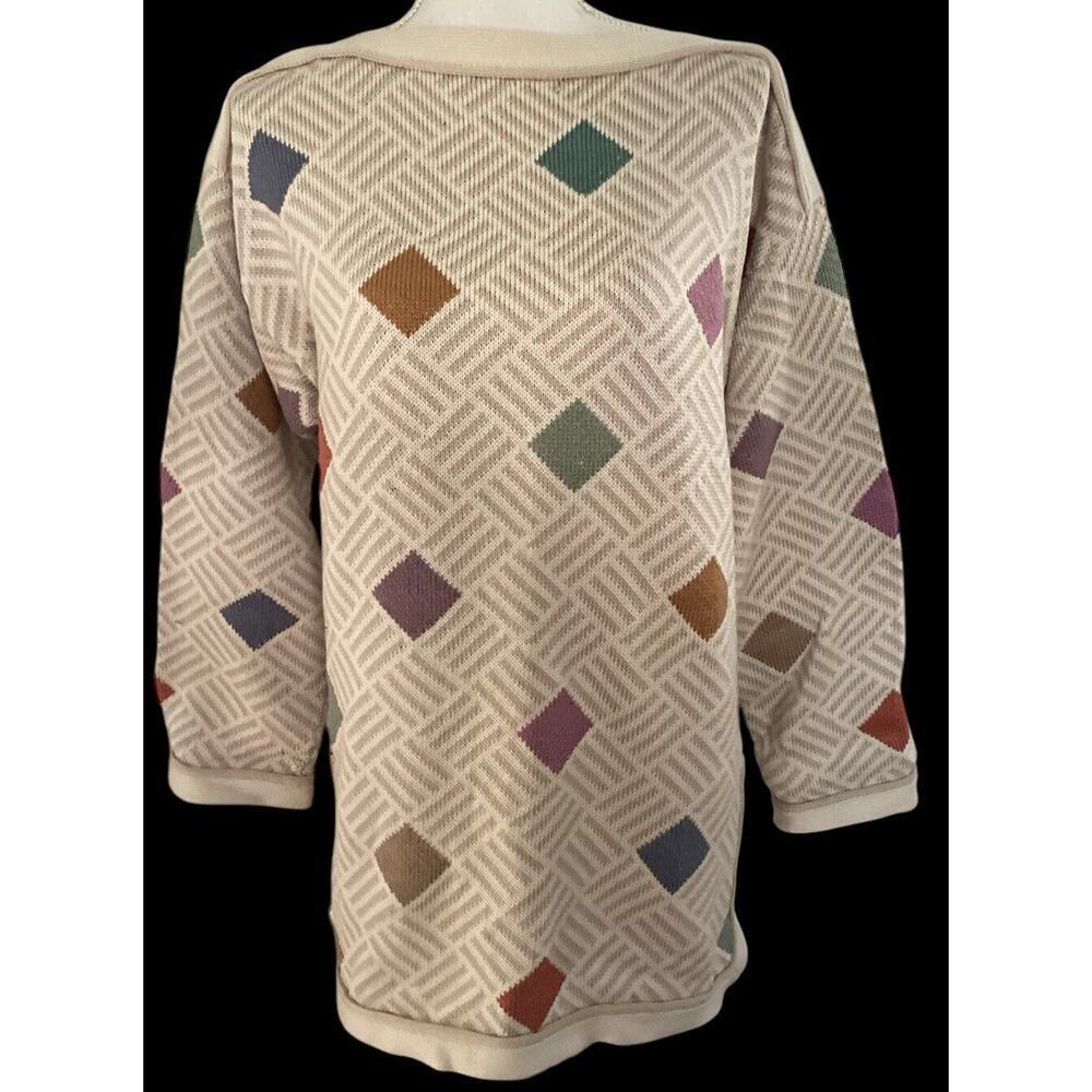 PERUVIAN CONNECTION Geometric Pima Cotton Boat Neck Sweater M
